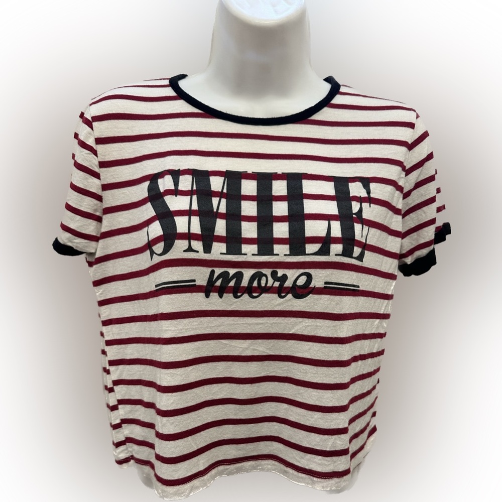 Papaya “Smile More” Red stripped crop top XS